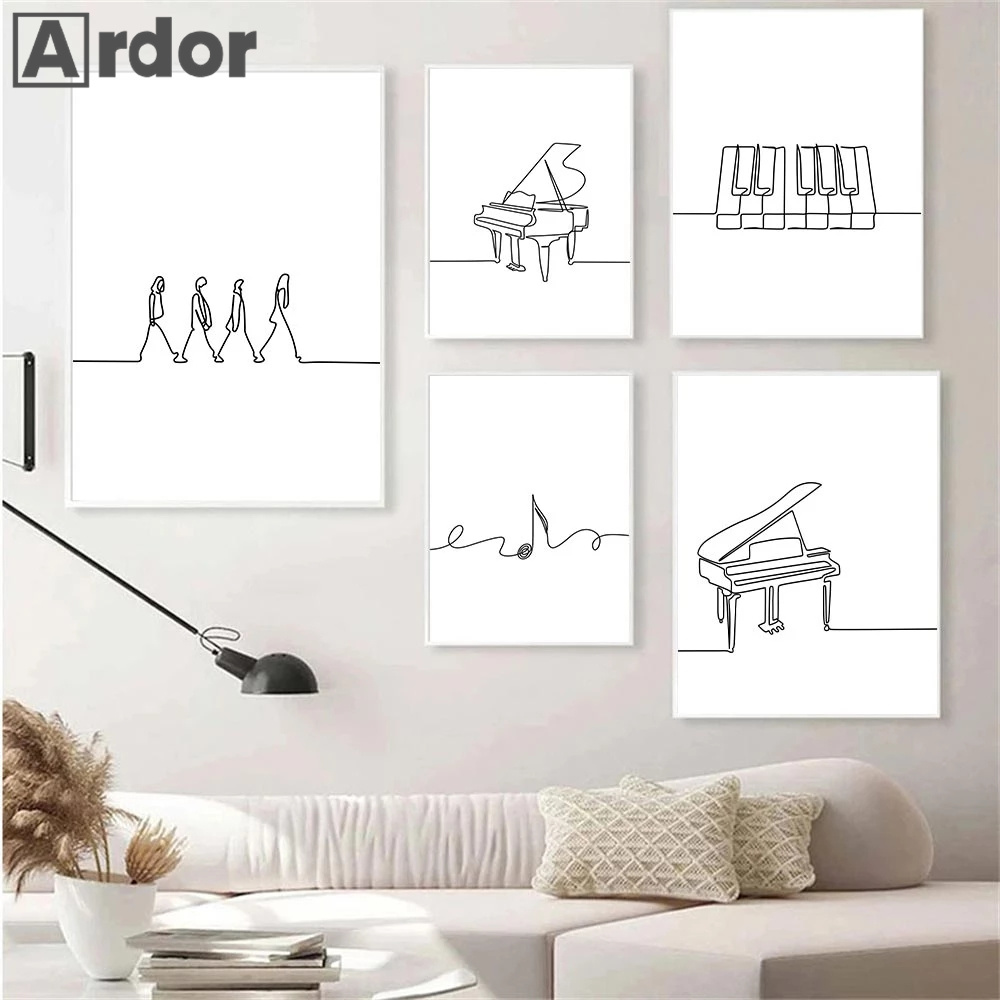 Musical Instrument Images - Nordic Piano Line Drawing Wall Art