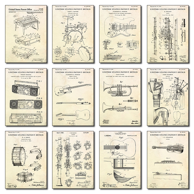 Musical Instrument Images - Patent Vintage Musical Instrument Acoustic Guitar