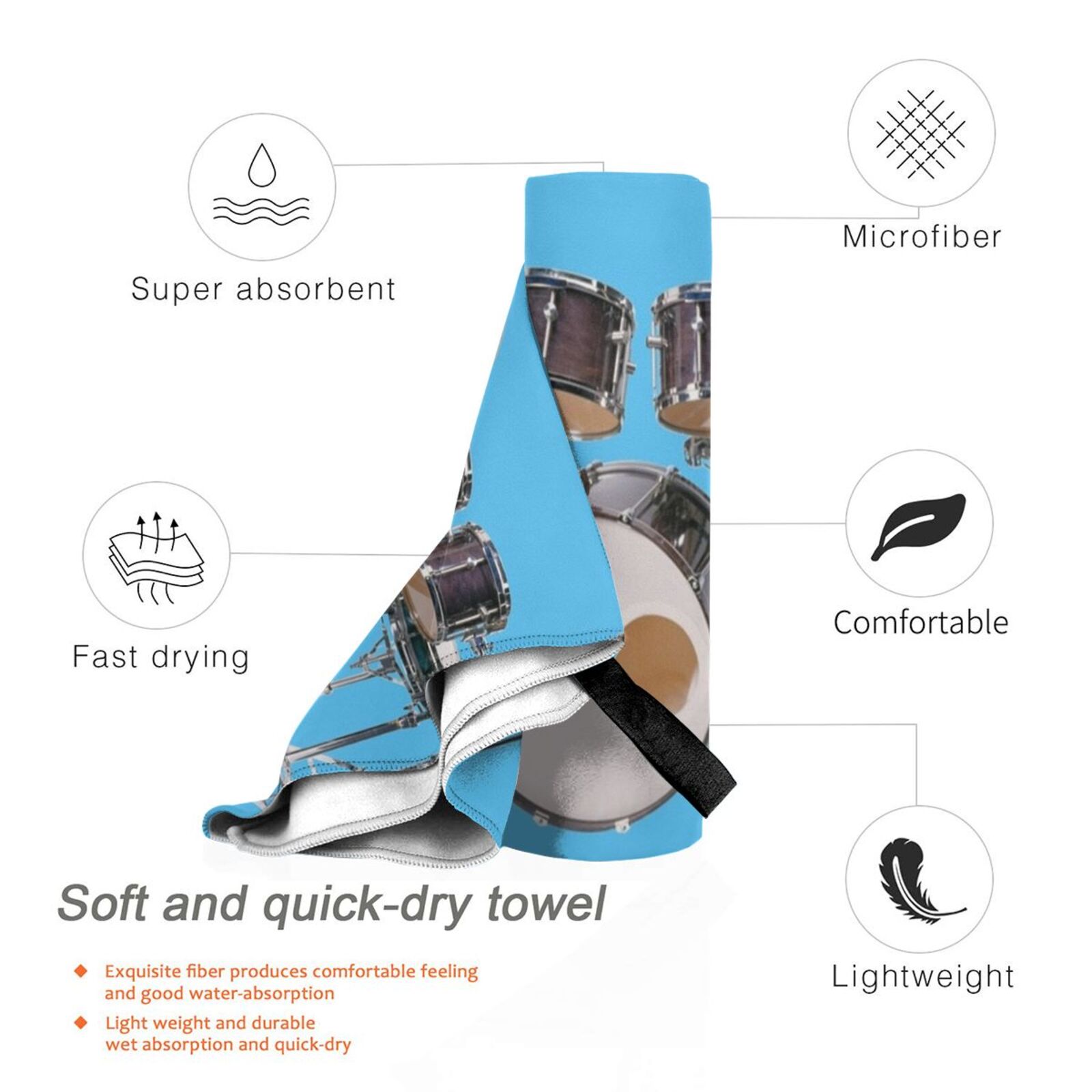 Drums Illustration Bath Towel  - Musical Instrument Images บทวิจารณ์และราคา