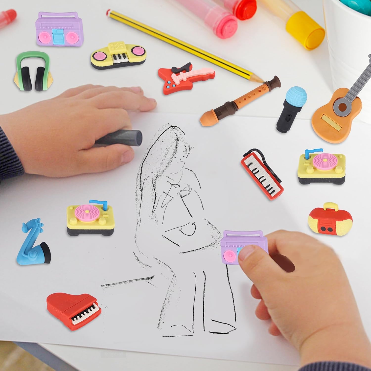 24 Pack Mini Erasers for Kids, - Musical Instrument Images บทวิจารณ์และราคา