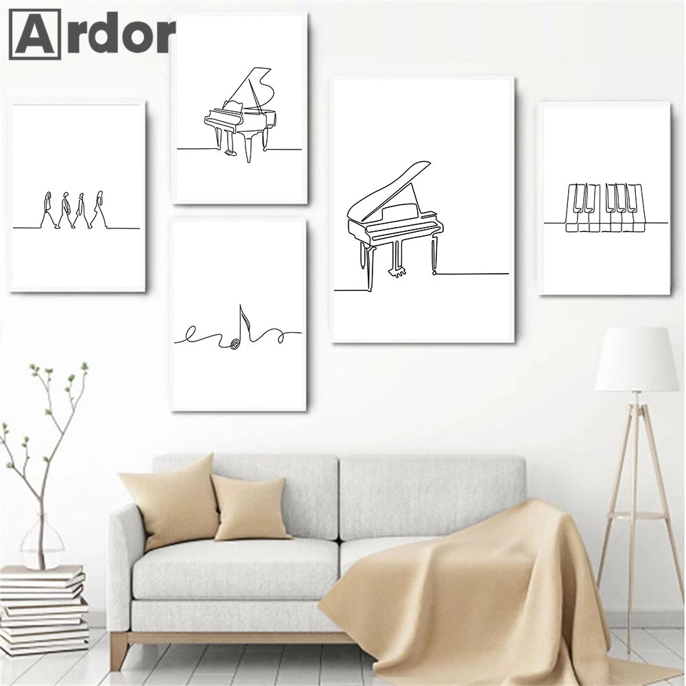 Nordic Piano Line Drawing Wall - Musical Instrument Images บทวิจารณ์และราคา
