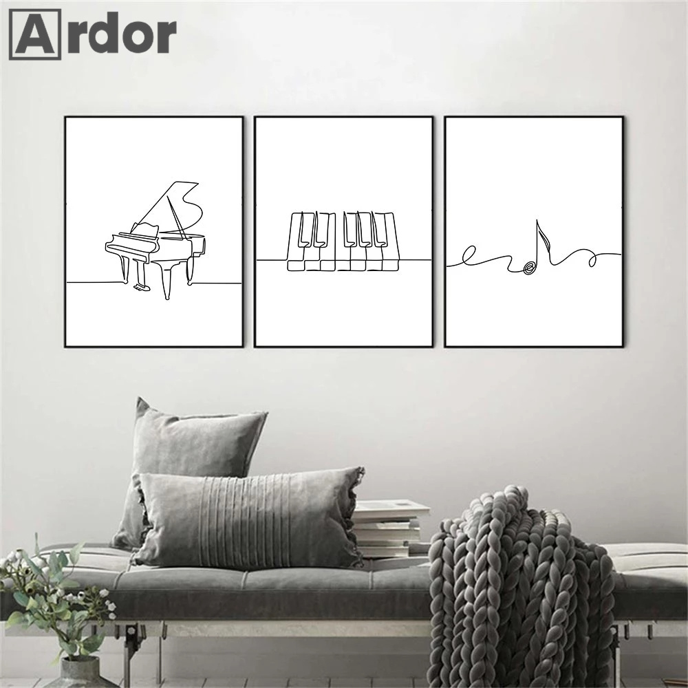 Nordic Piano Line Drawing Wall - Musical Instrument Images บทวิจารณ์และราคา