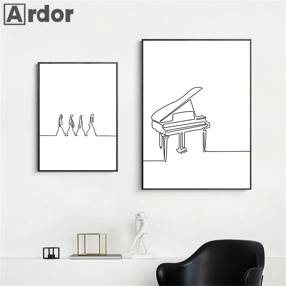 Nordic Piano Line Drawing Wall - Musical Instrument Images บทวิจารณ์และราคา