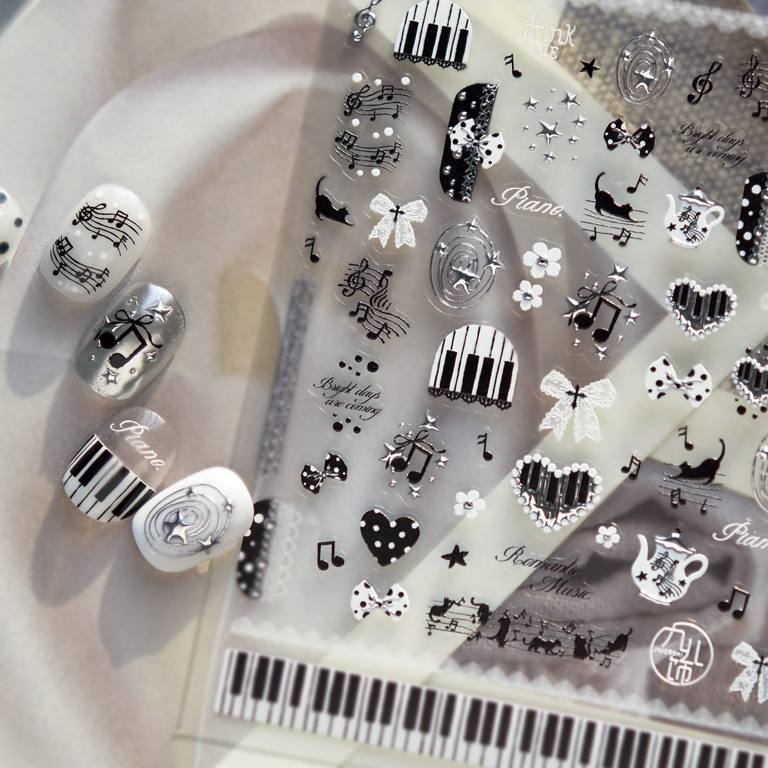 Black White Music 5D Nail Stic - Musical Instrument Images บทวิจารณ์และราคา