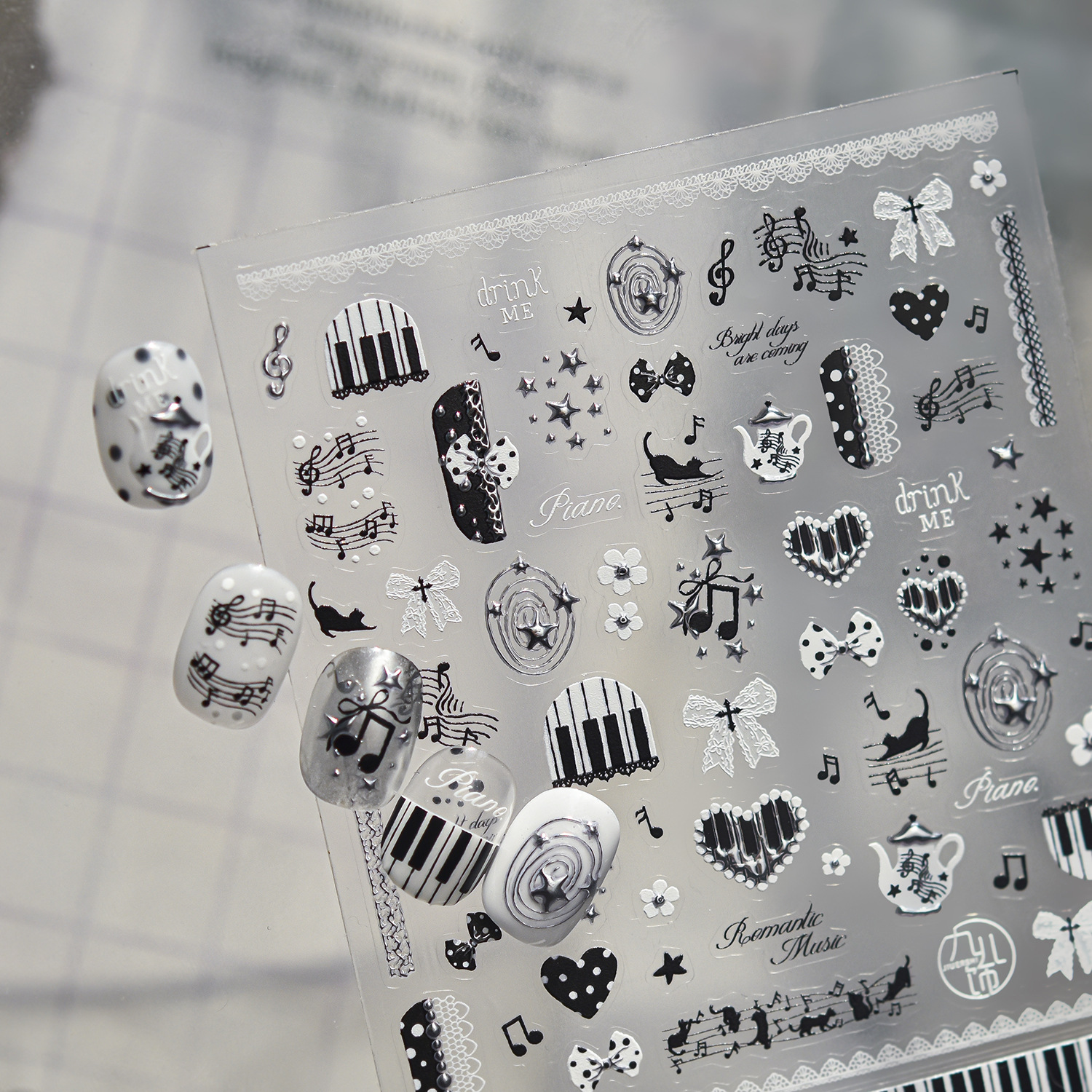 Black White Music 5D Nail Stic - Musical Instrument Images บทวิจารณ์และราคา